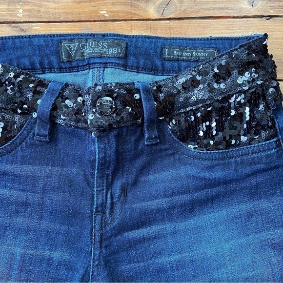 Stunning GUESS jeans Brittney dark blue black sequin skinny low rise size 26 - Picture 1 of 13